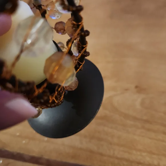 Beaded Candle Holder with Brown and Clear Accents - Picture 6 of 10